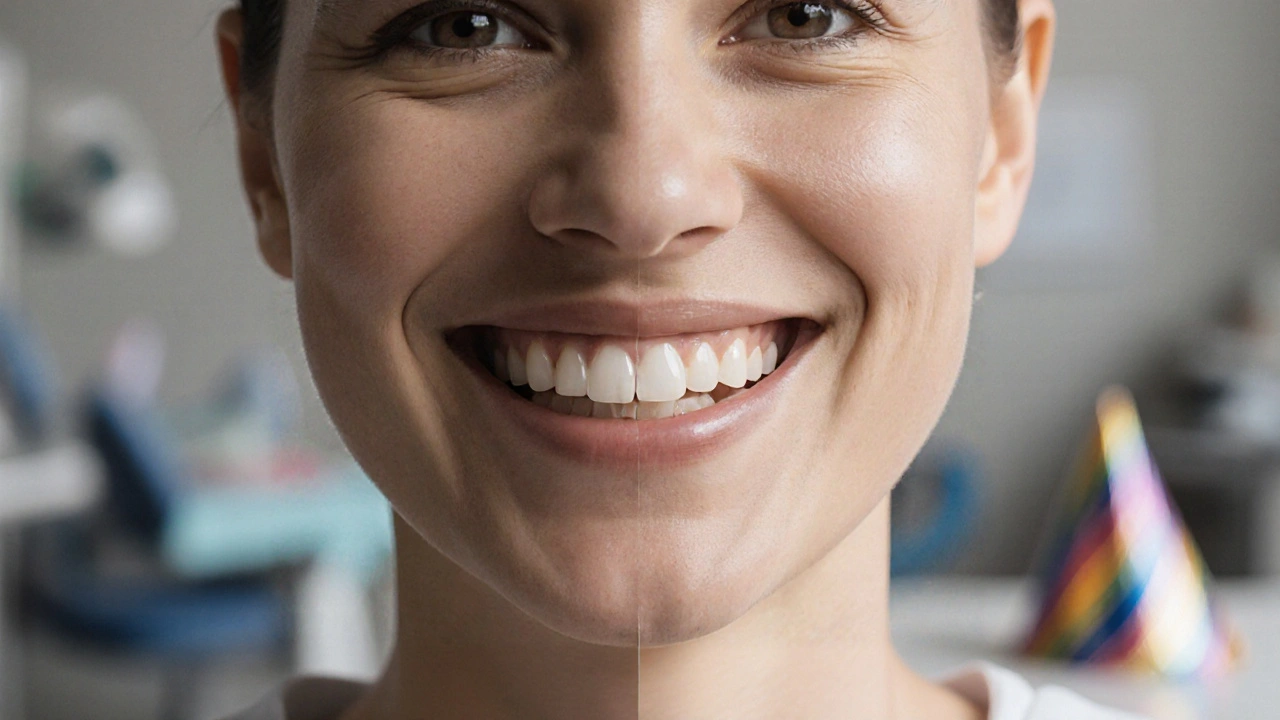 Přechod od falešných k přirozeným zubům v jednom úsměvu.