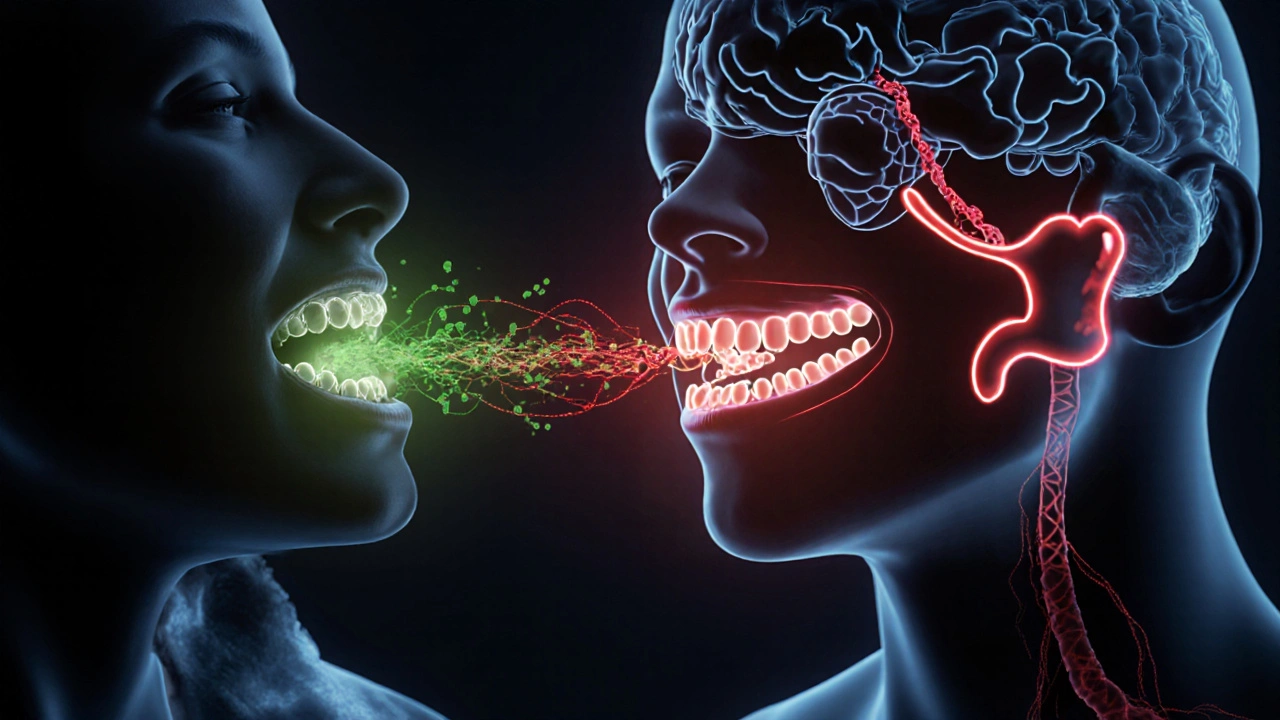 Schematický obraz spojení ústní dutiny s celkovým zdravím těla.