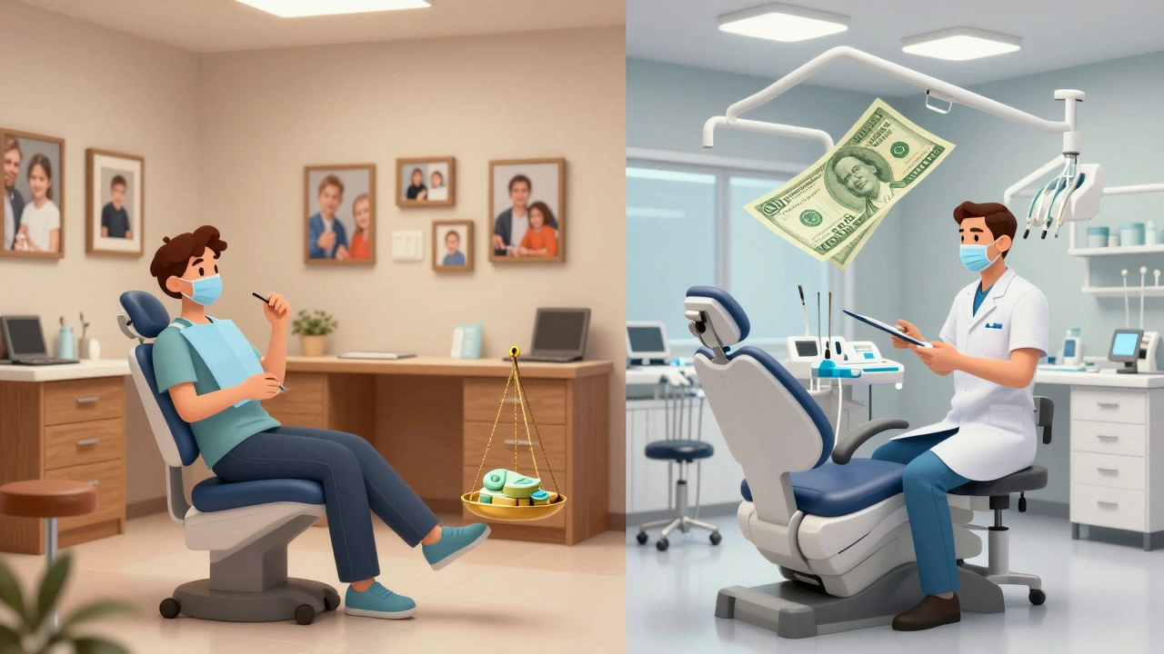 Porovnání života českého a amerického zubního lékaře v jedné kompozici.