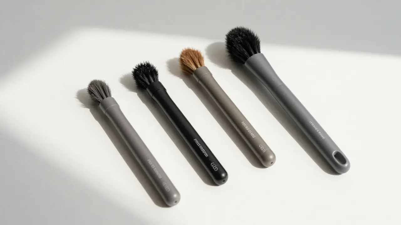 Tři výměnné hlavičky sonického kartáčku uspořádané na bílém pozadí.