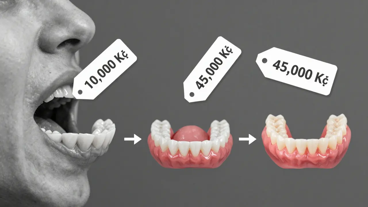Časová osa cesty pacienta od vytržení zubu k trvalé protéze.