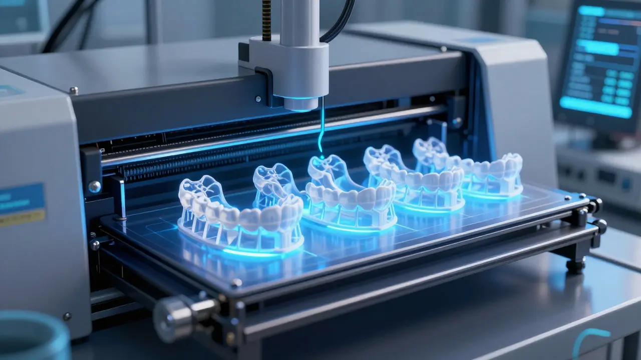 Průmyslové 3D tiskárny vyrábějí průhledné Invisalign rovnátka.