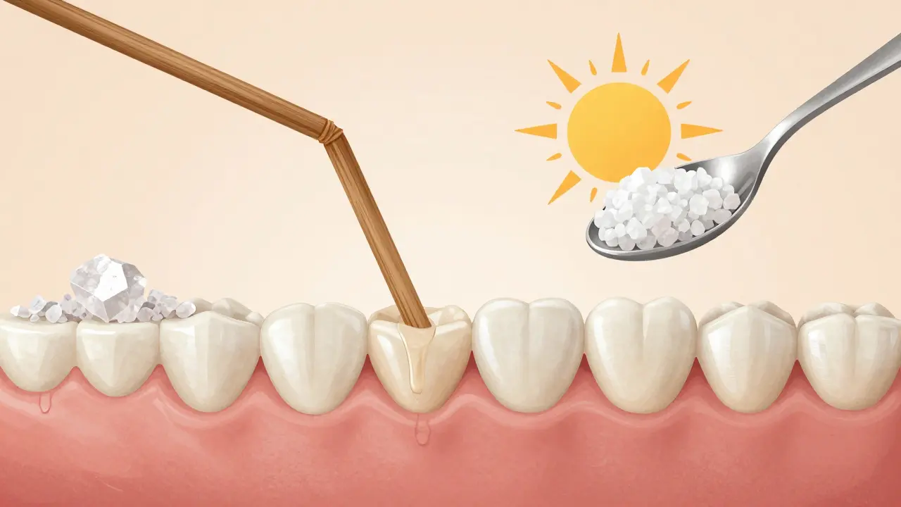 Postupná obnova zubní skloviny podporovaná přírodními prvky jako sůl, olej a slunce.