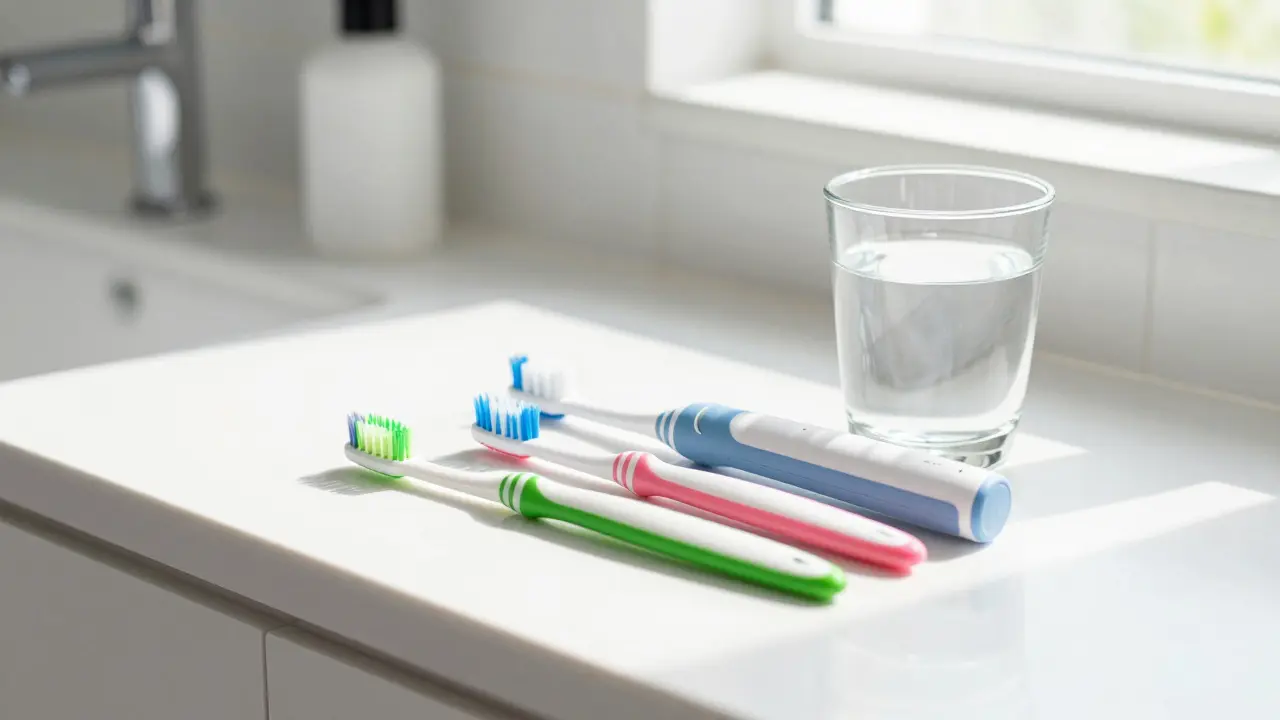 Sada hygienických potřeb včetně mezizubních kartáčků.