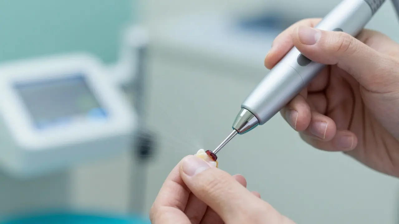 Profesionální odstranění zubního kamene pomocí ultrazvukového přístroje.