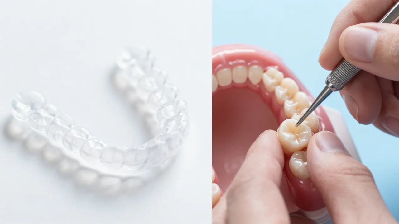 Srovnání průhledného aligneru a procesu nanášení kompozitního bondingu.