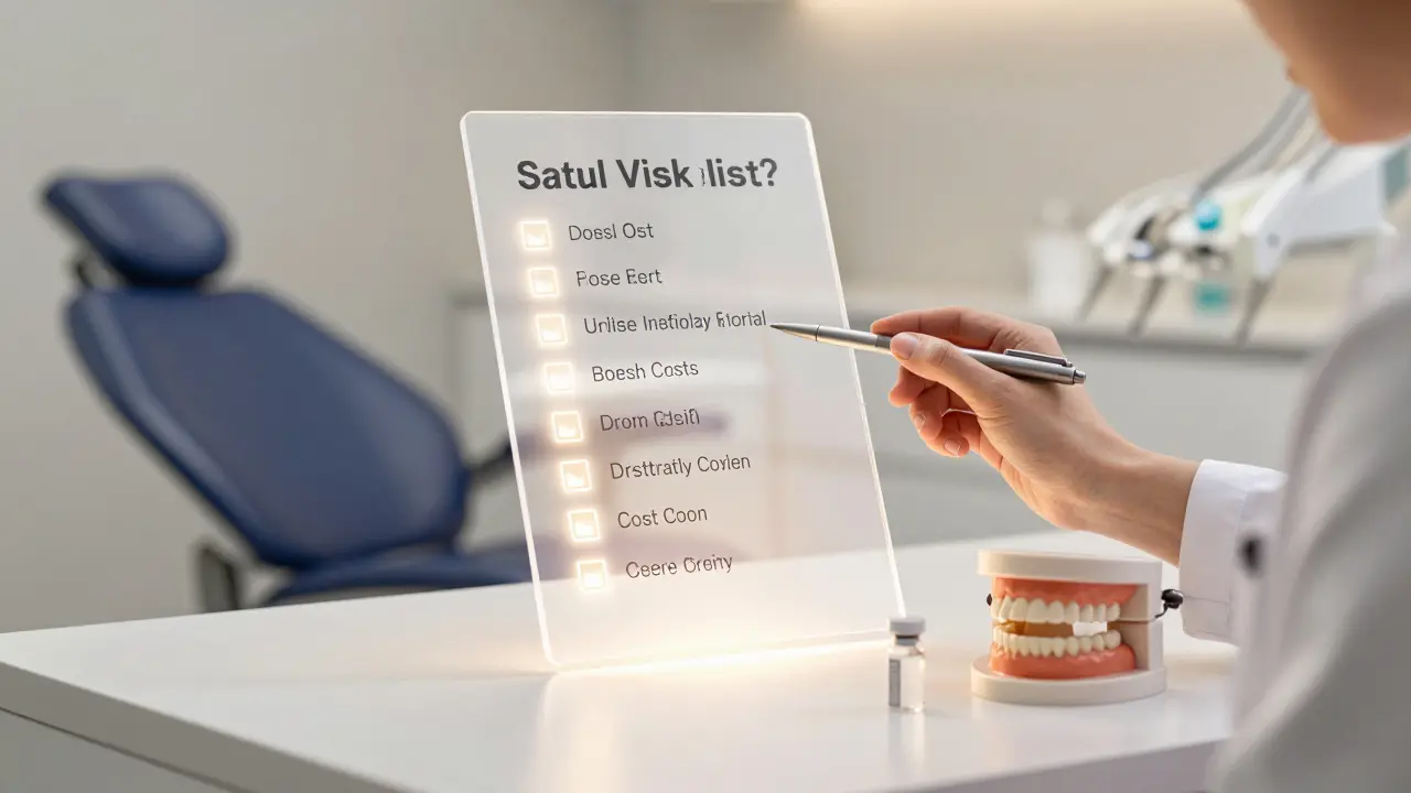 Dentista s průhledným kontrolním seznamem pro transparentní ceny