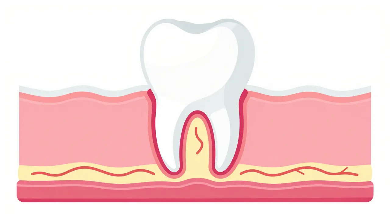 Schéma zubu ukazující smalt, dentin a nerv