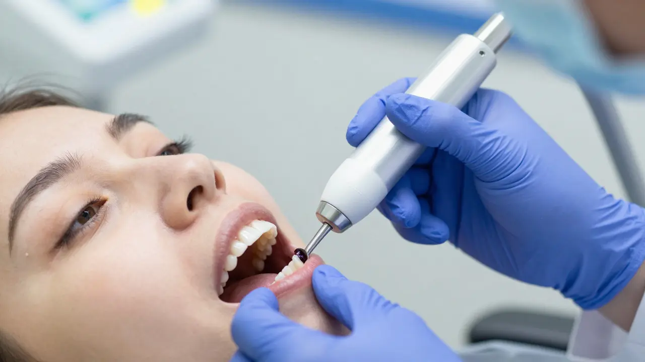 Dentální hygienistka provádí ultrazvukové čištění