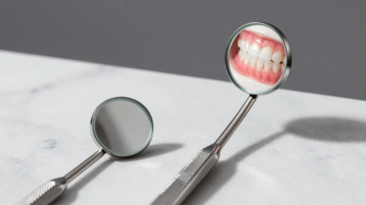 Srovnání levného plastového a kvalitního nerezového dentálního zrcátka