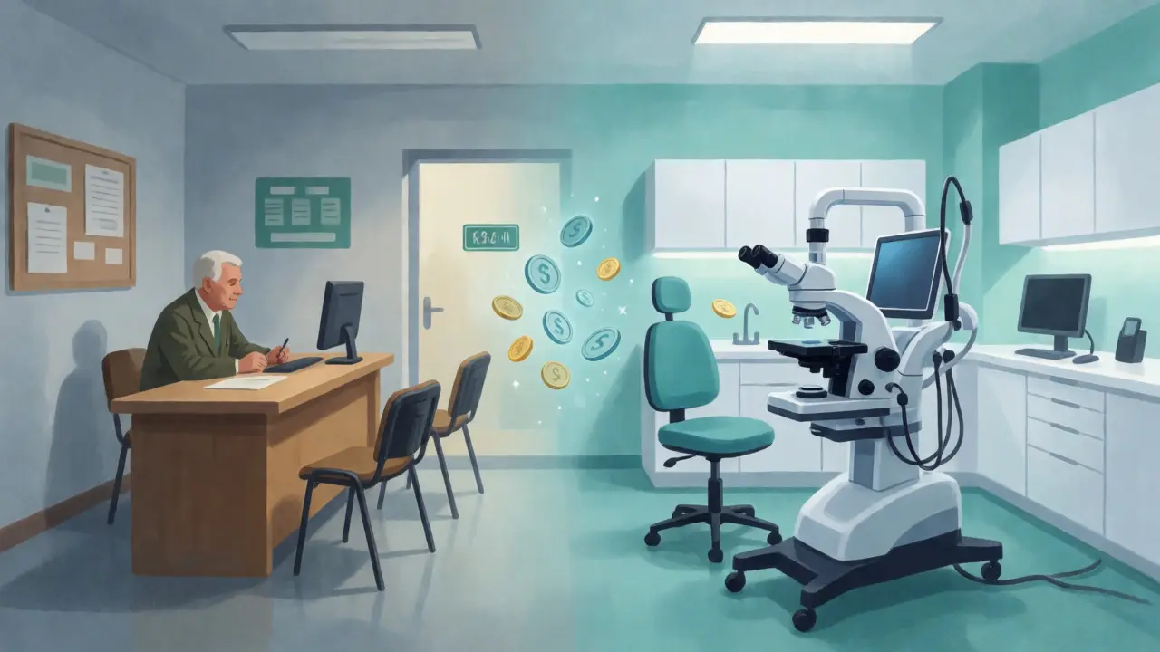Konceptuální porovnání veřejné ordinace a moderní soukromé stomatologické kliniky.
