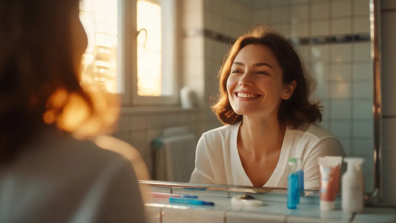 Spokojený pacient se zářivým úsměvem po dentální hygieně